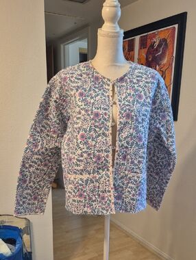 Henna  100% Cotton Quilted Floral Jacket W Pockets